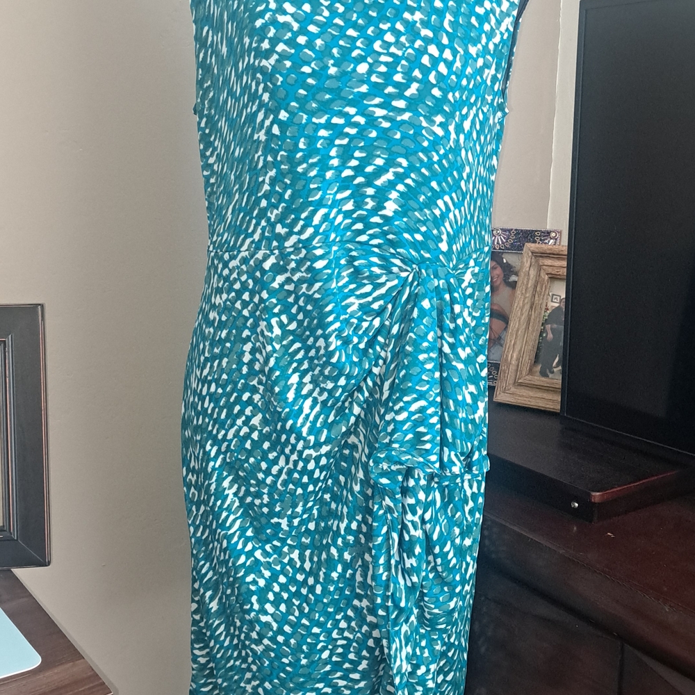 Jones New York Teal and White Patterned Dress